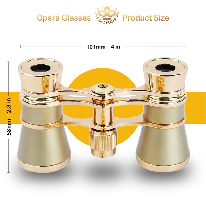 AiScrofa Opera Glasses Binoculars 3X25,Mini Binocular Compact Lightweight,with Chain for Adults Kids Women in Musical Concert (Gold with Chain) - Image 3